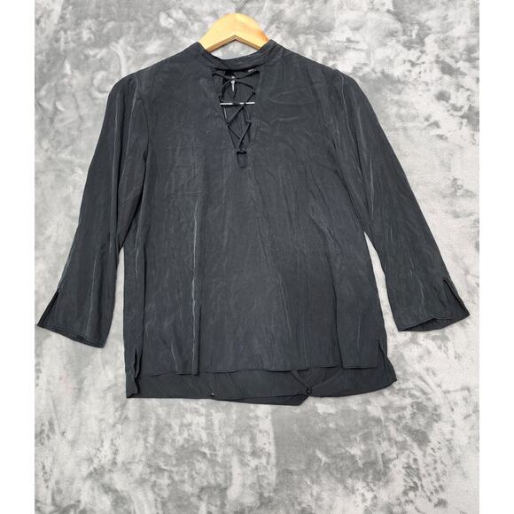 Zara Basic Top Womens M Black Silky Modal Cutout Neckline Tie Wrap Drape Back - Picture 1 of 8